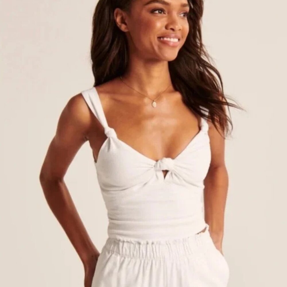 Abercrombie White Knot Linen Summer Tank XS